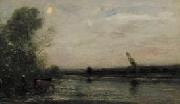 Charles-Francois Daubigny Rivier bij avond oil on canvas